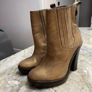 Tory Burch Troy Powder Suede Heeled Boots Women’s 5 Bronze